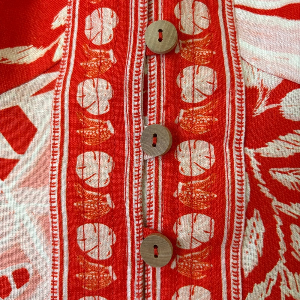 Farm Rio Vermillion Monstera Print 100% Linen Mini Dress Button Front Sz XS - Picture 6 of 13